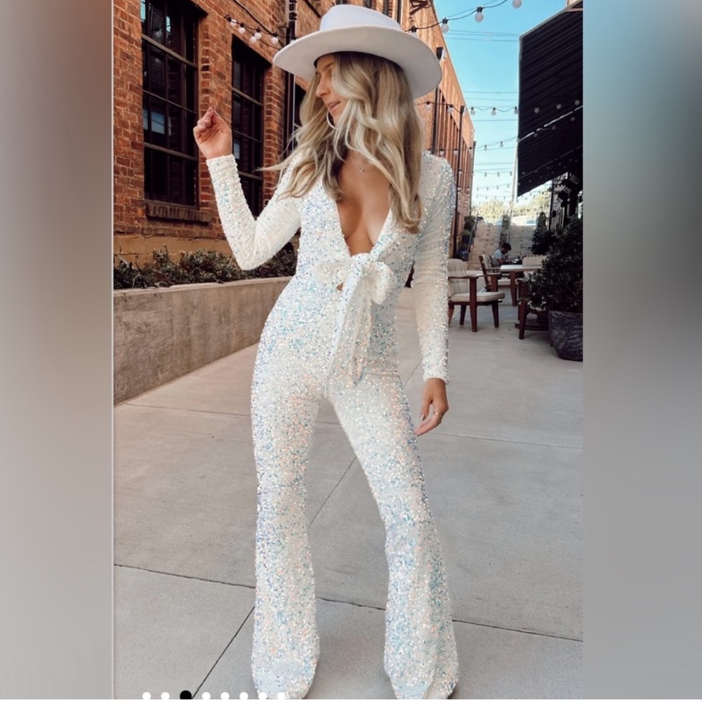 White Sequin Jumpsuit